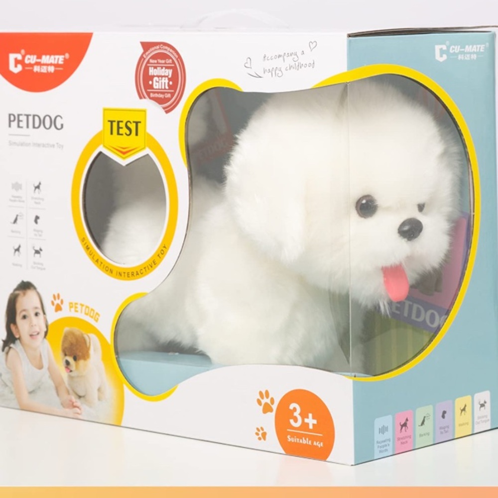 Interactive White Plush Toy Dog